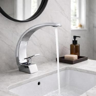 Imagem de Torneira Banheiro Monocomando Cascata Curva Cromada Premium - STILLUS 