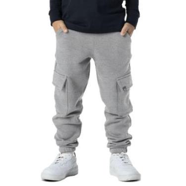 Imagem de Calça Infantil Menino Moletom Cargo Inverno Bolso Lisa Cinza-Masculino