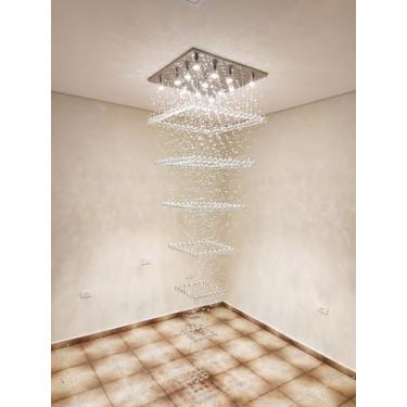 Imagem de Luminária Luxo Teto Cristal  Pé Direito Duplo - Luz Decor E Lustres, B
