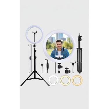 Imagem de Ring Light LED 26cm c/ Tripé 2.1m - Luz Profissional p/ Celu - Congrat