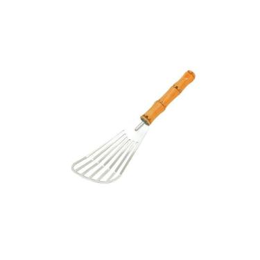 Imagem de Espátula Vazada Bambu Asper 25 cm em Inox com Cabo Plástico Amadeirado Multiuso para Co...