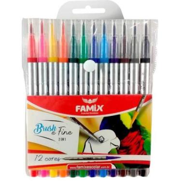 Imagem de Marcador Artistico BRUSH e Fine 12 Cores Estojo - Famix