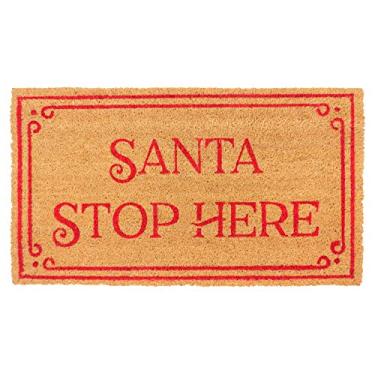Imagem de Novo tapete de porta KAF Home Coir com suporte de PVC resistente ao clima, antiderrapante | 43,1 x 76,2 cm, altura da pilha de 1,27 cm | Perfeito para uso interno e externo (Santa Stop Here)