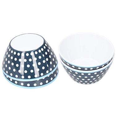 Imagem de 4 peças 6in tigela de salada para serviço de jantar conjuntos de tigela de cozinha imitação de porcelana para casa cozinha restaurante jantar (pontos azuis escuros)