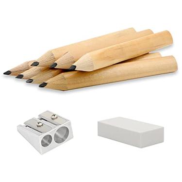 Imagem de Lápis de Gordura Triangulares Curtos para Crianças Escrita e Desenho, Lápis de Gordura AUTEMOJO 9,8 cm para Crianças Pré-Escolares e Jardim de Infância com Apontador de Borracha (Pacote com 7)