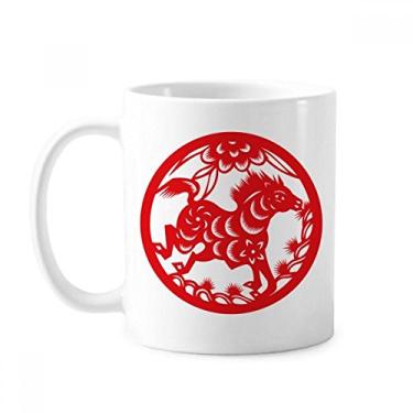 Imagem de Caneca de cerâmica com estampa de cavalo de papel com estampa do zodíaco da China Caneca de cerâmica para café e porcelana