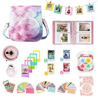 Imagem de CAIYOULE Kit de acessórios para câmera Fujifilm Instax Mini 11 com capa protetora, mini álbum, molduras, adesivo e filtro DIY (nuvens azuis e rosa)