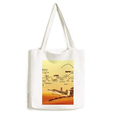 Imagem de Landmark Camel Desert Journey Silk Road Map Tote Canvas Bag Shopping Satchel Casual Bolsa