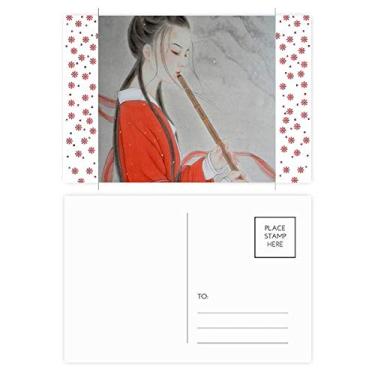 Imagem de Flauta Red Beauty Pintura chinesa Natal Natal Celebração Cartão postal Blessing Mailing Card