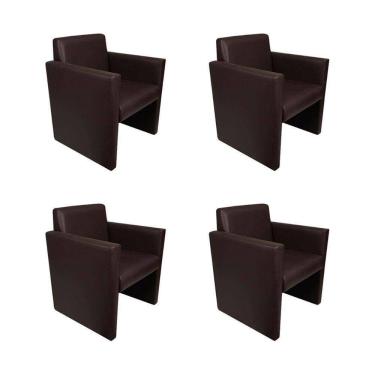 Imagem de Kit 4 Poltronas Nina Executiva Pé Fechado Madeira Maciça - Marrom Café - Cor: Marrom