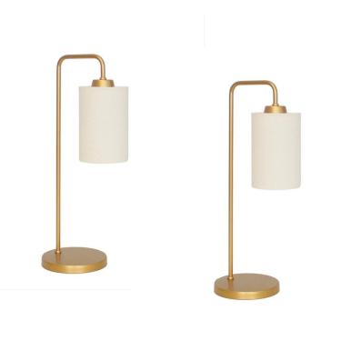 Imagem de Kit 2 Abajur Luminária Mesa Retro Dourado Com Cúpula Cru.