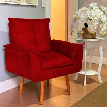 Imagem de Poltrona Opala Decorativa Para Sala Cadeira Reforçada Para Recepção Sala De Espera Consultório Escritório Pé Castanho - Bela Móveis (Vermelho)