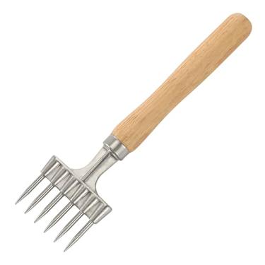 Imagem de Picador de gelo com cabo de madeira, 23 cm x 6 cm triturador de gelo de aço inoxidável prateado com 6 garfos para quebrar o gelo em casa e bar (6 garfos)