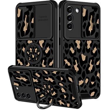 Imagem de Goocrux (2 em 1 para Samsung Galaxy S21 capa de leopardo para mulheres meninas capa de telefone com estampa de onça design animal com capa de câmera deslizante + suporte de anel bonito padrão preto capas femininas para Galaxy S21 5G 6,2 polegadas