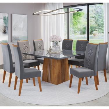 Imagem de Mesa de Jantar Quadrada CarCobre Com 8 Cadeiras Flora em Madeira Maciça Cobre/Grafite/V.grafite - Casa Giulia