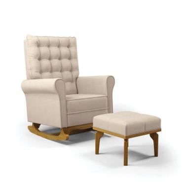 Imagem de Poltrona De Amamentação Balanço E Puff Manu Base Madeira Linho Areia Tc183 G01 - D`rossi