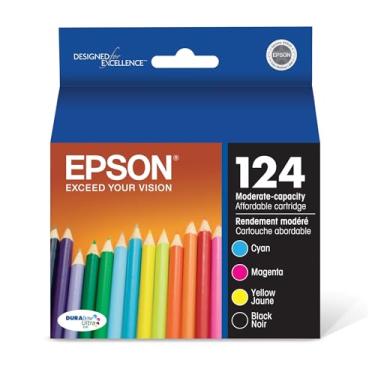 Imagem de EPSON Pacote combo de cartuchos T124 DURABrite Ultra Ink com capacidade padrão preto e colorido (T124120-BCS) para impressoras Epson Stylus e Workforce selecionadas