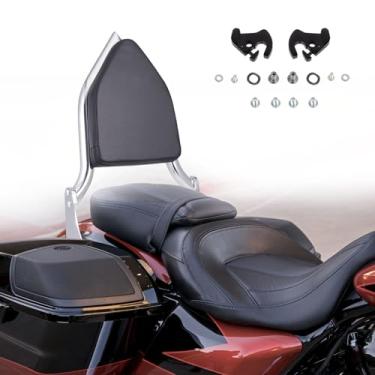 Imagem de Aferrizu Encosto destacável Sissy Bar encosto de passageiro compatível com Harley Touring Street Glide Road Glide Road King Electra Glide 2009-2024 (cromado)
