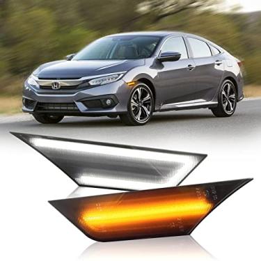 Imagem de D-Lumina Switchback Luzes de LED laterais para Honda Civic 10ª geração Civic Coupe Hatchback Sedan Tipo R Lente fumê Marcador lateral para-choque dianteiro, cor âmbar de duas luzes brancas DRL, pacote com 2