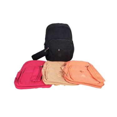 Imagem de Mochila E Estojo Em Tactel Juvenil Feminino Escolar - Sport, Salmão
