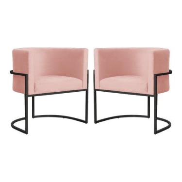 Imagem de Kit 2 Poltronas Decorativa Luana Veludo Rosa Base Preta Mz Decor - Maz