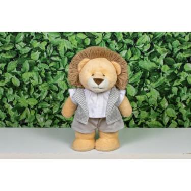Imagem de SAFARI PELUCIA LEÃO AMORE 25 CM PARA DECORAÇÃO (Colete xadrez de cinza)