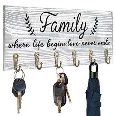 Imagem de AHYS Key Holder for Wall Decorative Key Hooks for Wall Key Hanger for Wall, Wall Key Holder for Living Room Bedroom Entryway Decor, Modern Key Rack for Wall with 6 Rustic Hooks - Light Grey