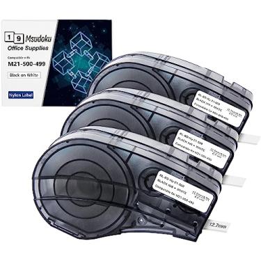 Imagem de Pacote com 3 etiquetas de tecido de nylon de 1/5.1 cm compatível com cartucho de etiqueta M21-500-499, fita preta sobre branca de 1,3 cm L x 40,6 cm C para marcação de fios, identificação geral e