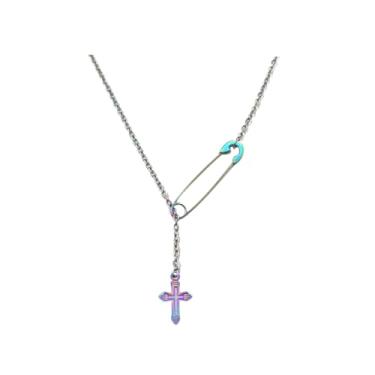 Imagem de Colar de alfinete de segurança, pequeno, delicado cruz, colar com clipe de papel, clipe de papel, cruz Y, colar para mulheres e homens, joias de presente, Medium, Metal, Sem Pedra Preciosa