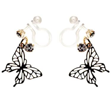 Imagem de Miyabi Grace Brincos invisíveis com clipe pendurados em forma de gota dourada, filigrana, folha prateada, prendedor de renda, brincos modernos não perfurados para mulheres, Resina