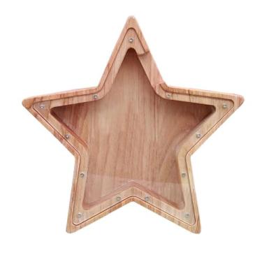Imagem de Caixa de madeira para guardar moedas, caixa de dinheiro com estrelas, cofrinho para crianças, decoração de casa - estrela