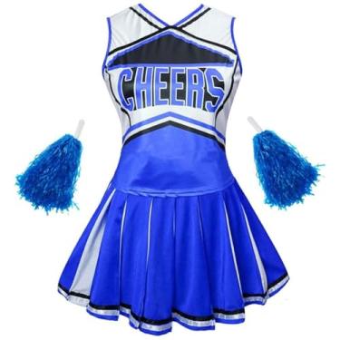 Imagem de AGCOAH Cheerleader Uniform Costume for Women Tenns Adult Crop Top Cheer Outfit Halloween Party Cosplay Classic Blue M