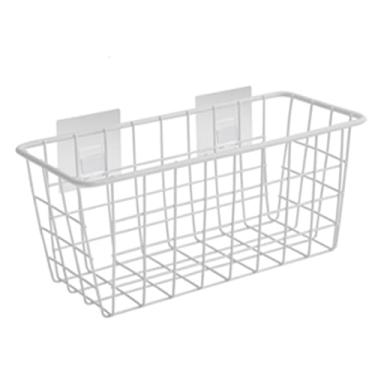Imagem de Cesta de pendurar, cestas de arame para organização, cesta adesiva de 28 x 12 cm, parede vazada branca de ferro para cozinha, banheiro, despensa, armário, banheiro, parede