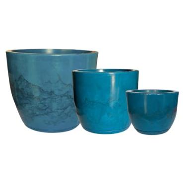 Imagem de Kit 3 Vaso Redondo Grande Polietileno Liso P/plantas Jardim Varanda (Azul Petróleo)