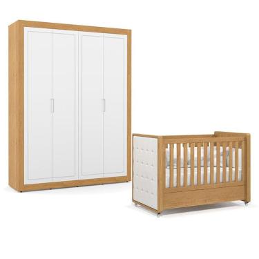 Imagem de Berço Americano Capitonê New Boucle E Guarda Roupa Tutto New 4 Portas Freijó - Matic
