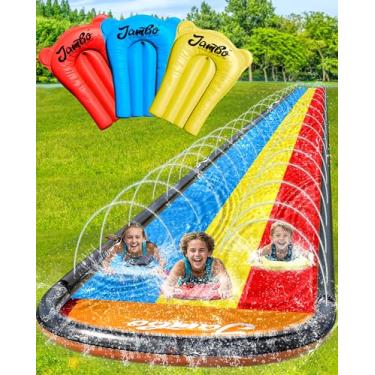 Imagem de JAMBO 18ft Triple Lane Slip Splash and Slide with 3 Bodyboards with Built in Surround Sprinkler for Backyard Outdoor Water Fun for Kids
