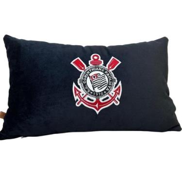 Imagem de Almofada Veludo Rineira Bordada Corinthians 50x30cm. Com Enchimento - 