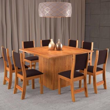 Imagem de Mesa de Jantar 8 Lugares Alexa Marrom/Veludo Barroco - Pnr Móveis