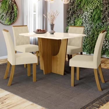 Imagem de Mesa de Jantar 4 Lugares Alabama Natural/Off White/Linho - Pnr Móveis