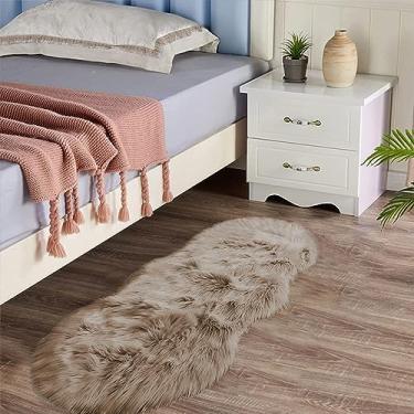 Imagem de Latepis Tapete para área pequena, 5 x 10 cm, marrom, bege, pele de carneiro, felpudo, para quarto, lavável, para sala de estar, dormitório, almofada, decoração de casa