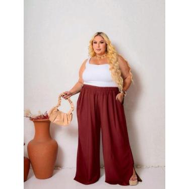 Imagem de calça pantalona plus size tamanho grande duna cintura alta com elastic