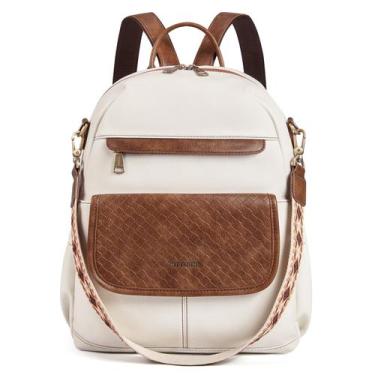 Imagem de Mochila Missnine em couro PU para mulheres marrom+bege