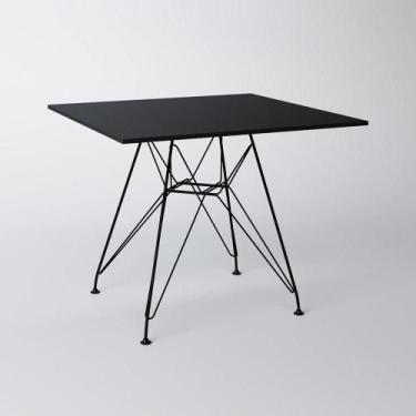 Imagem de Mesa Eiffel Quadrada 90Cm Tampo De Madeira Preto Com Base De Ferro Pre