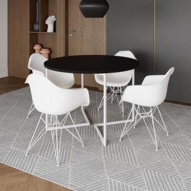 Imagem de Mesa Industrial Jantar Redonda Preta 110Cm Base V Com 4 Poltronas Daw 