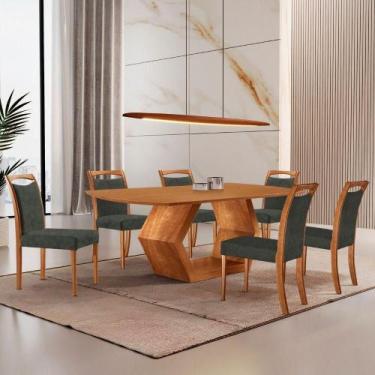 Imagem de Mesa Ane 180 Tampo Laminado Barril Com 6 Cadeiras Munique Jade Imbuia 
