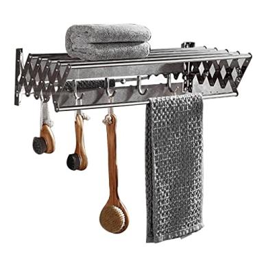 Imagem de AKALNNB Suporte retrátil para casa montado na parede dobrável cabide de secagem dobrável para lavanderia armário organização de armazenamento banheiro toalheiro secador (OneColor 100 cm/39,4 polegadas