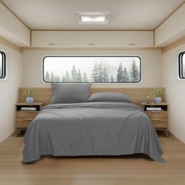 Imagem de Lençóis de acampamento King Size – Conjunto de lençóis de colchão de ar ao ar livre – Alças de canto embutidas para uso em colchão de ar e acampamento – Projetado para camas infláveis e festas do