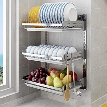 Imagem de Escorredor de pratos na cozinha Rack de drenagem de aço inoxidável de 3 camadas com rack de armazenamento de bandeja de drenagem 555 266 412 cm