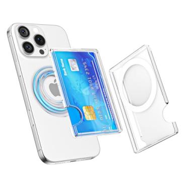 Imagem de oakxco Carteira magnética para celular, suporte seguro para cartão compatível com Magsafe, capa adesiva para cartão de crédito, capa fina e fina, compatível com Apple iPhone Samsung Pixel