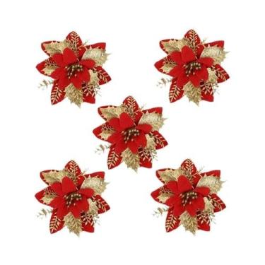 Imagem de Flores de Glitter Artificiais para Árvore de Natal - Decoração de Nata